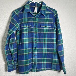 Patagonia Womens Fjord Flannel Button Down Shirt Sz S/4 Blue Plaid Outdoor Hike